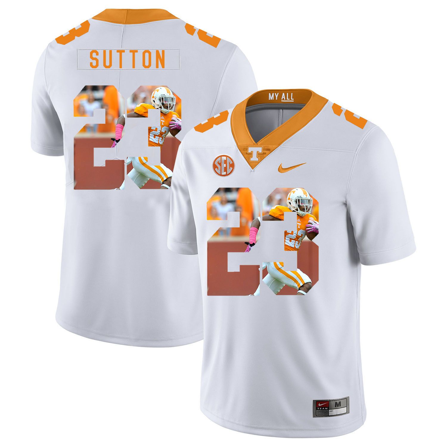 Men Tennessee Volunteers 23 Sutton White Fashion Edition Customized NCAA Jerseys